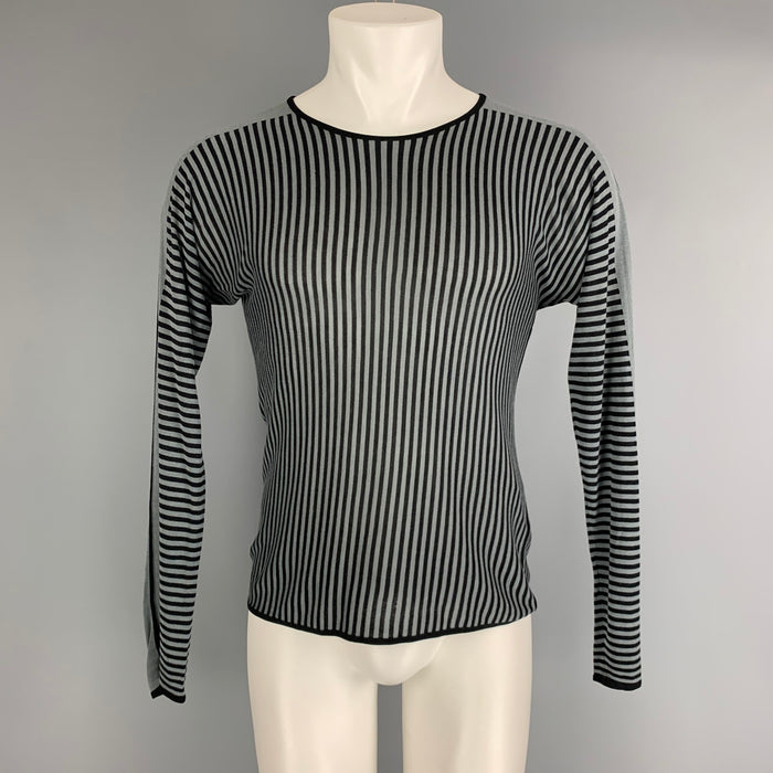 EMPORIO ARMANI Size S Grey Black Stripe Viscose / Silk Long Sleeve Pullover