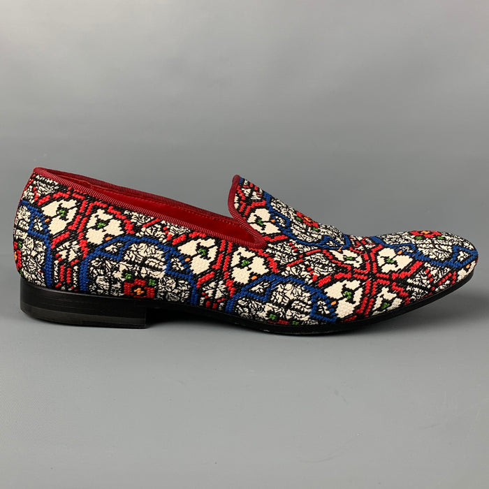 ALEXANDER MCQUEEN Fall 2013 Size 12 Red White Blue Woven Stained Glass Slip On Loafers