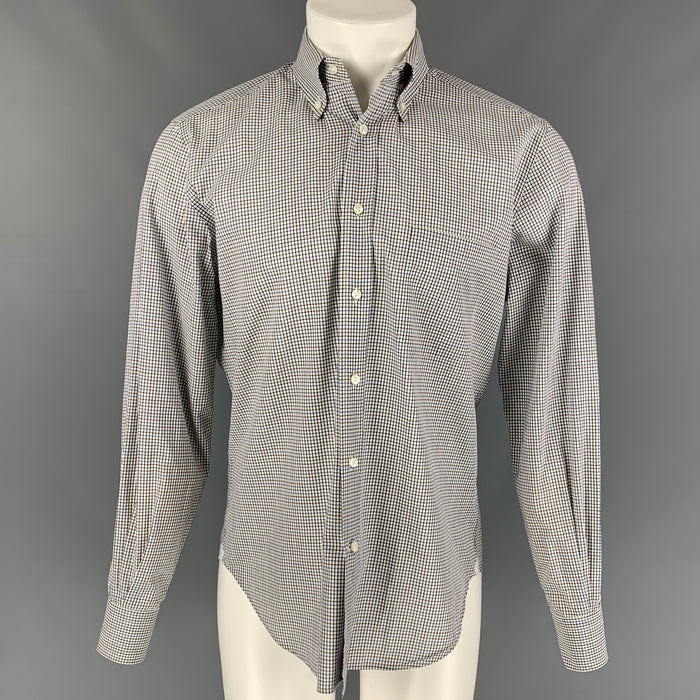 LORO PIANA Size M White & Blue Checkered Cotton Long Sleeve Shirt