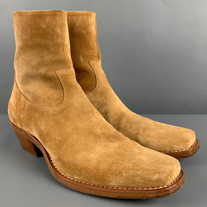 CALVIN KLEIN 205W39NYC Size 12 Tan Leather Side Zipper Boots
