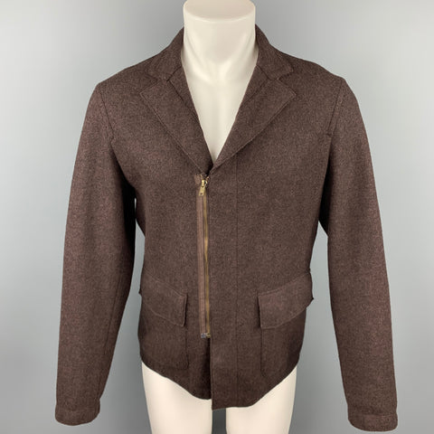 RYAN ROBERTS Size S Brown Wool Notch Lapel Zip Up Jacket