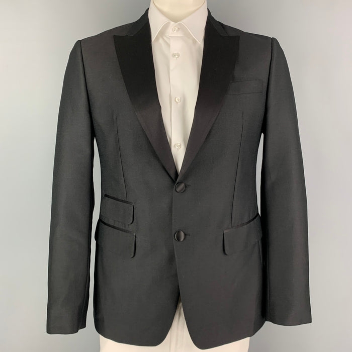 DSQUARED2 Size 42 Black Nailhead Mohair Blend Peak Lapel Sport Coat