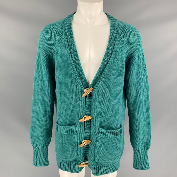 BURBERRY PRORSUM Spring 2015 Size M Teal Knitted Cashmere Blend Patch Pocket Cardigan Sweater