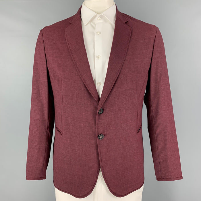EMPORIO ARMANI Size 42 Burgundy Wool Notch Lapel Sport Coat