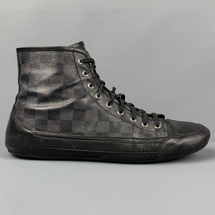 LOUIS VUITTON Size 11 Black Grey Damier Canvas High Top Sneakers