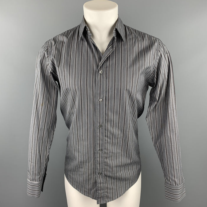 DIOR HOMME Size S Grey Stripe Cotton Button Up Long Sleeve Shirt
