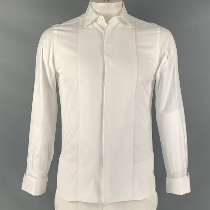 PAUL SMITH Camisa de manga larga de esmoquin de algodón piqué blanco talla L