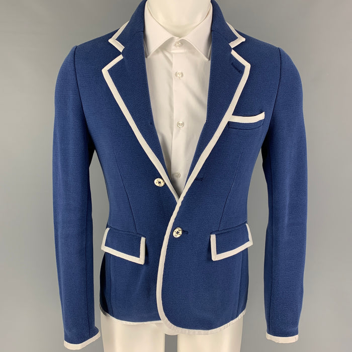 BLACK FLEECE Size 36 Blue White Woven Cotton Notch Lapel Sport Coat