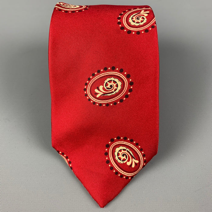 CHRISTIAN DIOR Red Yellow Oval Silk Tie