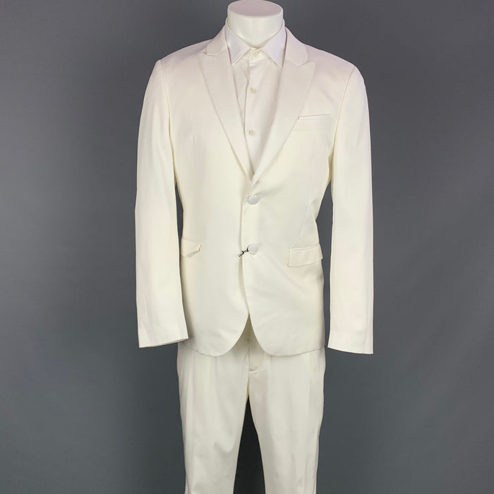 NEIL BARRETT Size 40 White Tencel Blend Notch Lapel Tuxedo Suit
