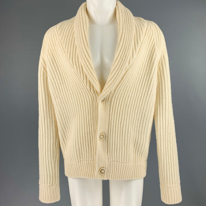 MAISON MARTIN MARGIELA Size M Cream Knit Wool Shawl Collar Cardigan