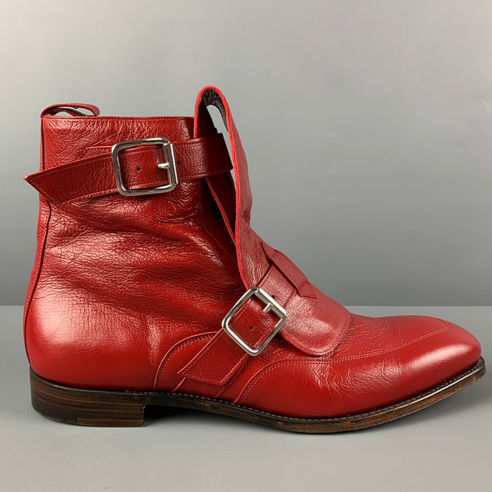 VIVIENNE WESTWOOD Size 11 Red Leather Belted Ankle Boots