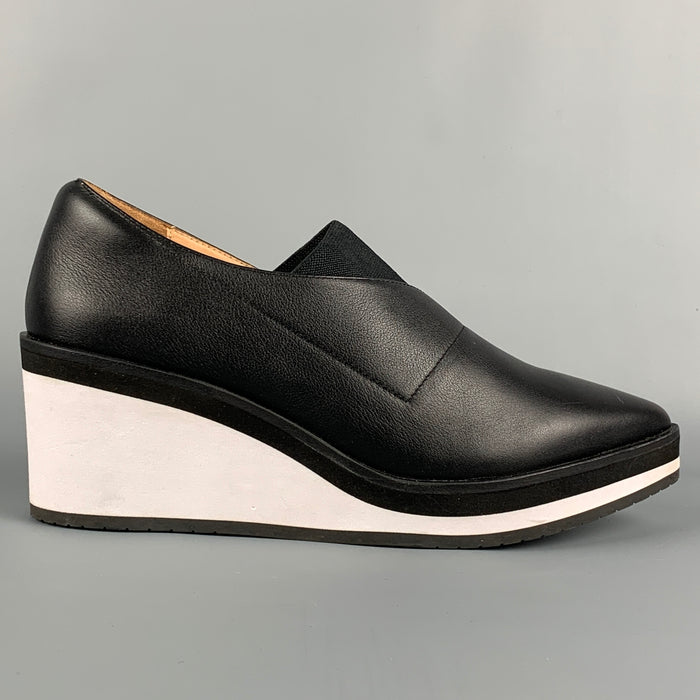 ISSEY MIYAKE x UN Size 8 Black & White Nylon Mixed Fabrics Platform Wrap Wedges