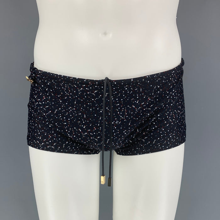 LOUIS VUITTON Size M Black White Print Nylon Drawstring Speedo