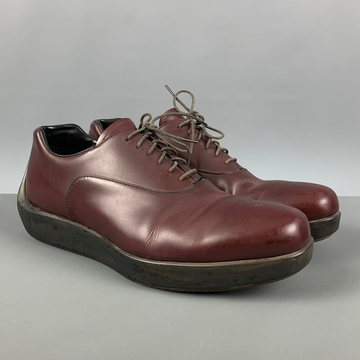 PRADA Size 9.5 Burgundy Leather Platform Lace Up Shoes