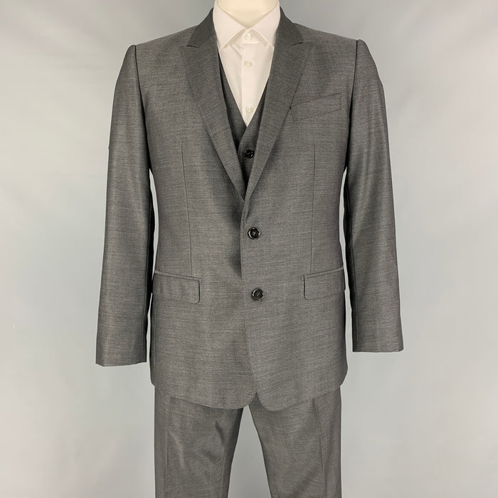 DOLCE & GABBANA Martini Talla 42 Traje regular de 3 piezas de lana / seda gris oscuro
