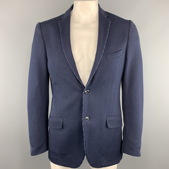 ETRO Size 44 Navy Textured Long Cotton Notch Lapel Sport Coat