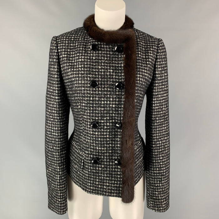DOLCE & GABBANA Talla 8 Chaqueta de mezcla de lana virgen de pata de gallo en blanco y negro