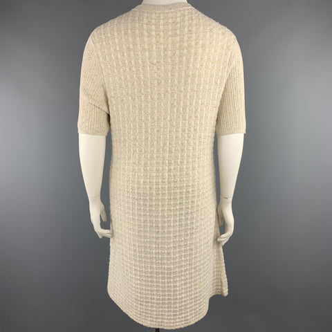 CHANEL Size 10 Cream & Gold Metallic Sparkle Knit Short Sleeve Dress
