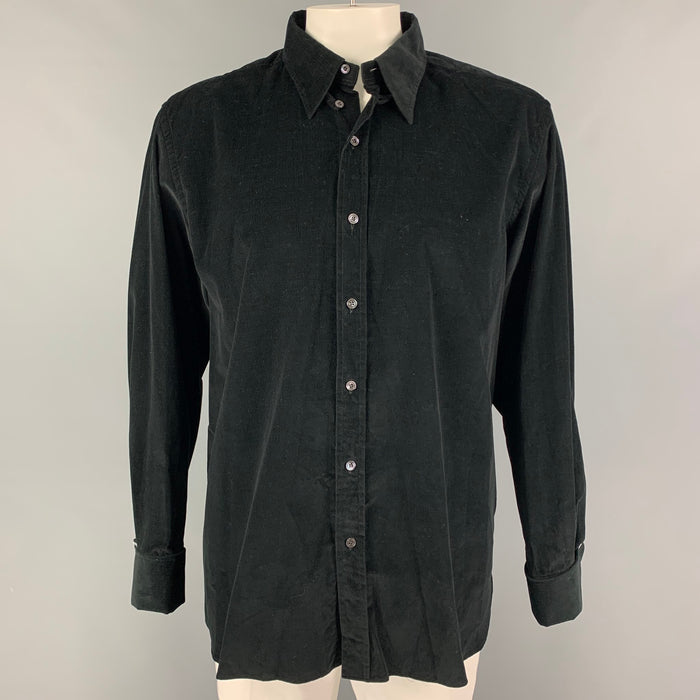 TOM FORD Size XXL Black Corduroy Cotton French Cuff Long Sleeve Shirt