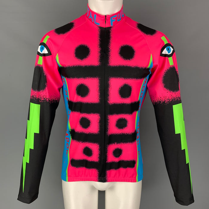 WALTER VAN BEIRENDONCK SS22 Size L Pink Graphic Nylon Jersey Bike Top