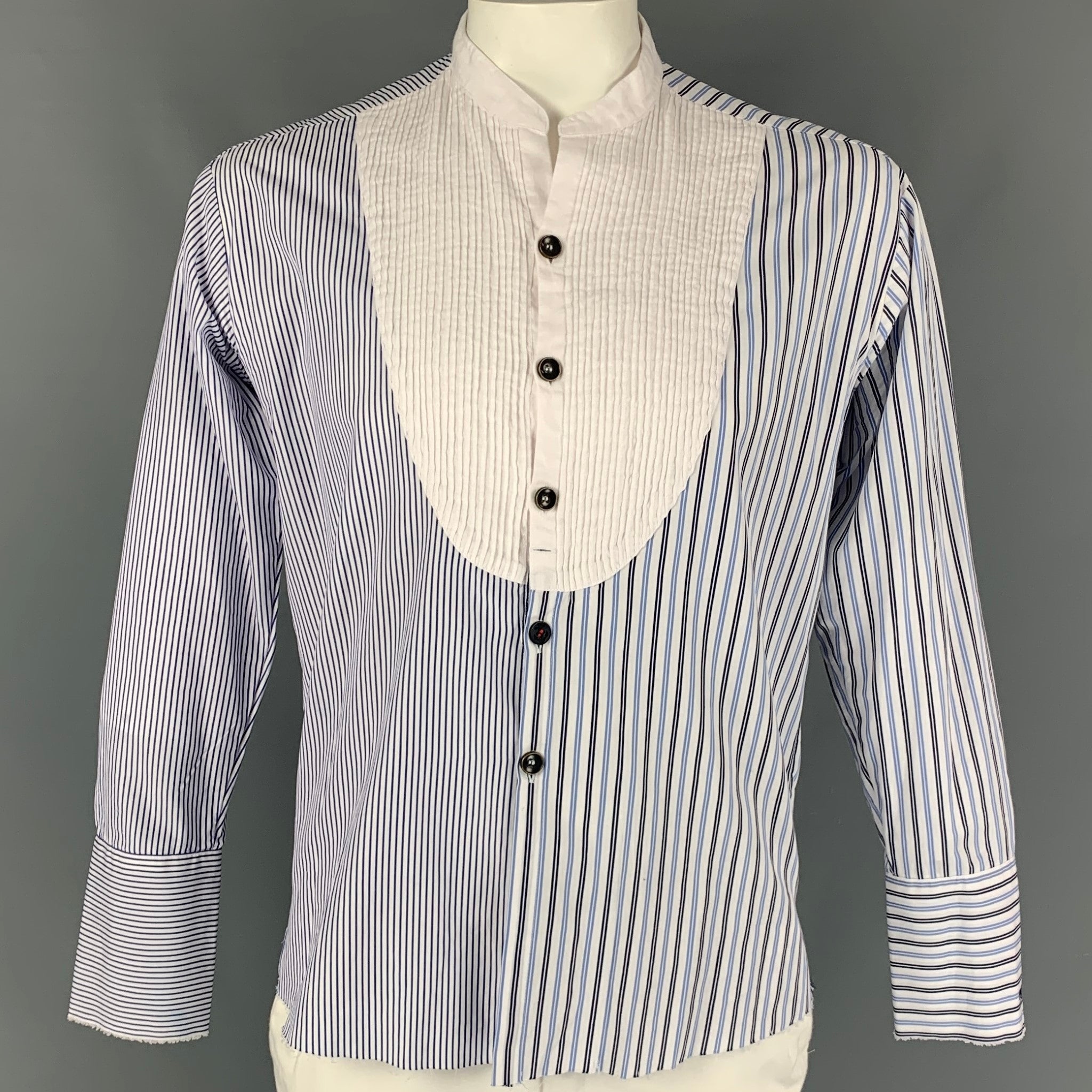 PAUL & SHARK by Greg Lauren Size XL White Blue Stripe Long Sleeve 