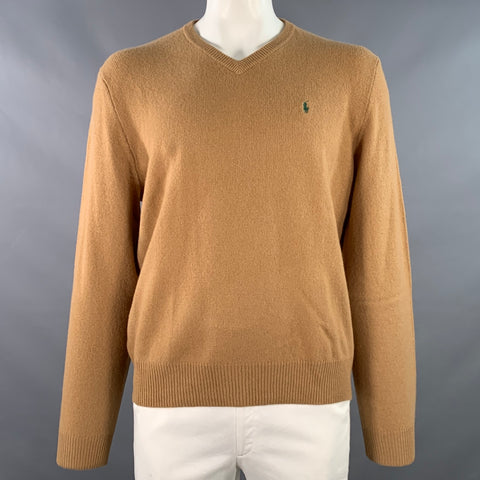 POLO by RALPH LAUREN Size XL Tan Wool V-Neck Sweater