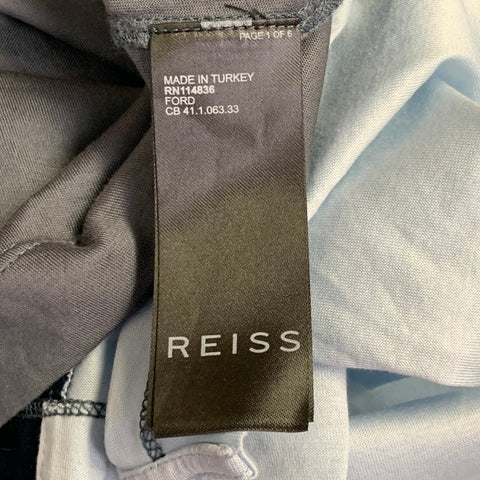 REISS Size S Ford Blue Charcoal Navy Color Block Cotton Open Collar Polo