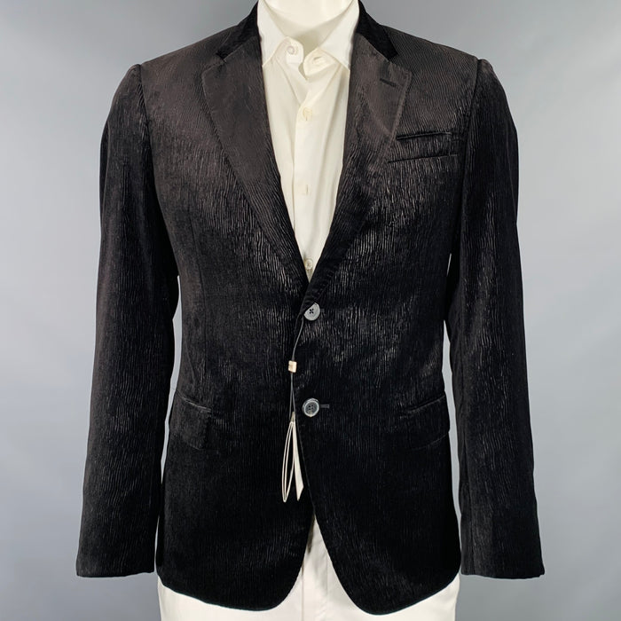 ARMANI COLLEZIONI Size 42 Black Velvet Wood Grain Polyester Sport Coat