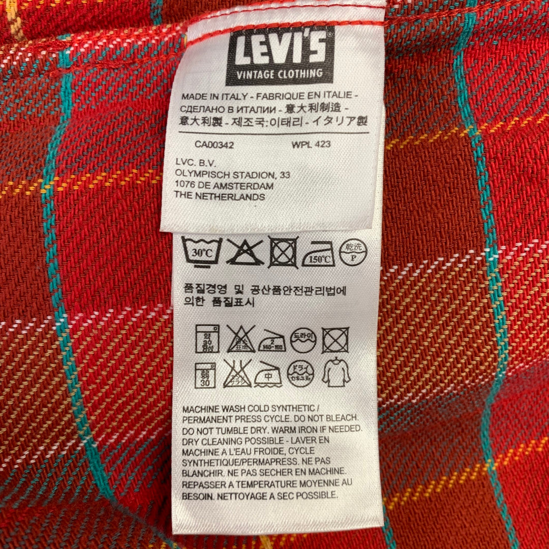 LEVI'S VINTAGE CLOTHING Size XL Red Orange Blue Plaid Cotton Long Sleeve Shirt