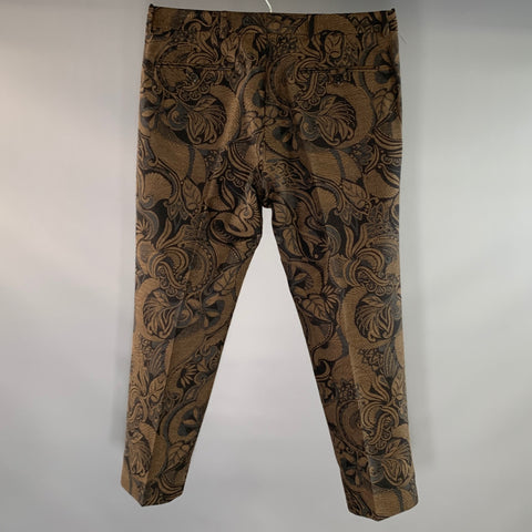 DRIES VAN NOTEN Size 32 Brown Black Paisley Wool Cotton Blend Dress Pants