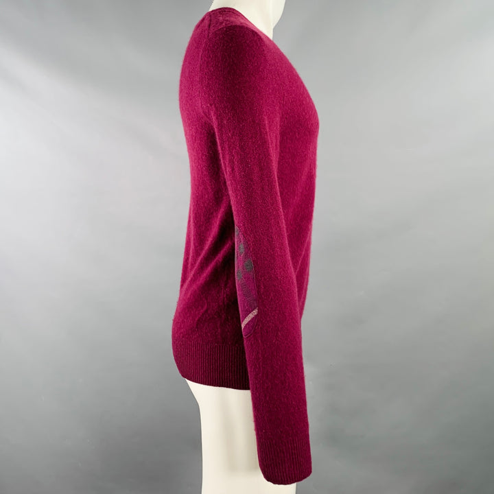 BURBERRY BRIT Size S Red Raspberry Cashmere Elbow Patches Crew Neck Sweater