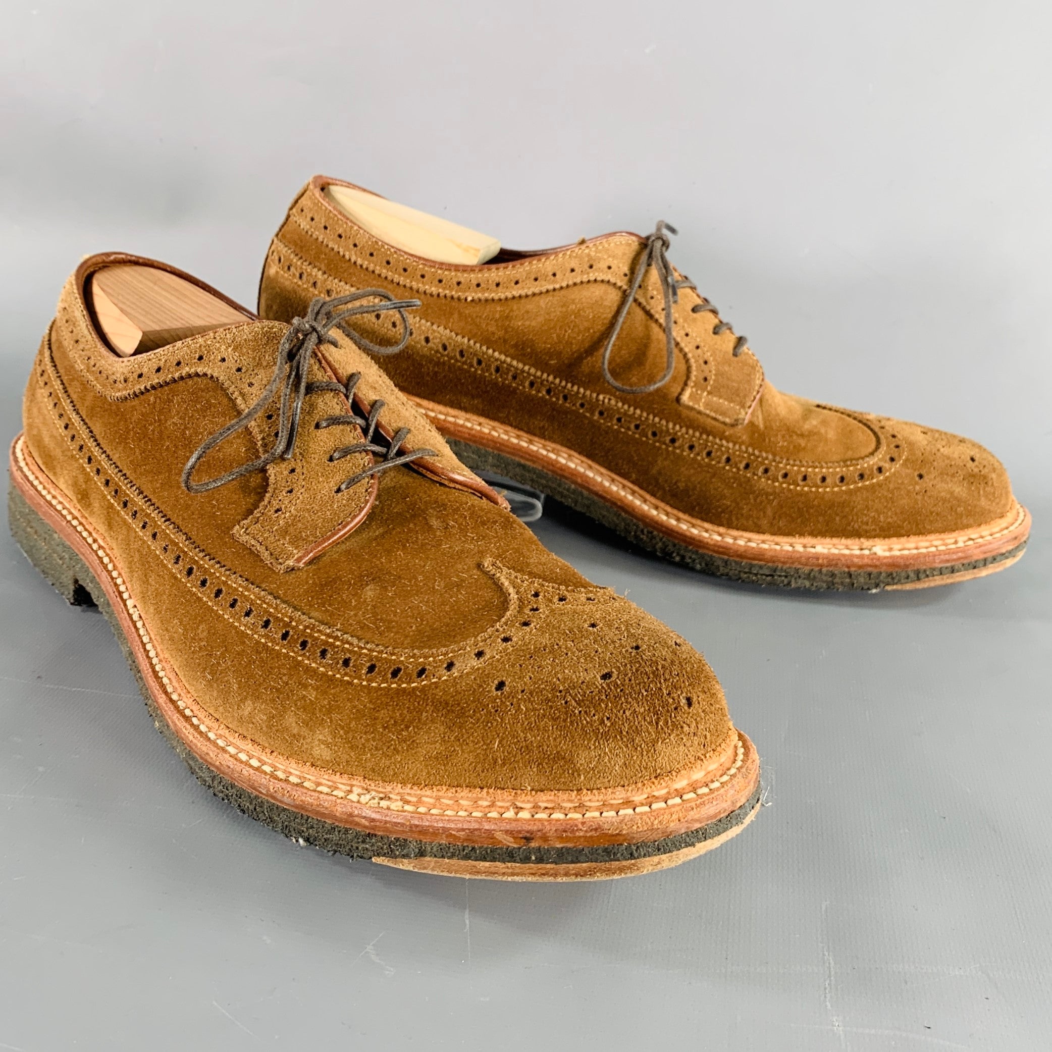 ALDEN Size 12.5 Brown Perforated Suede Wingtip Lace-Up Shoes – Sui ...