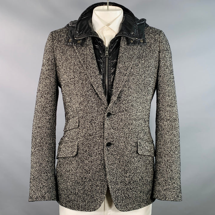 DOLCE & GABBANA Size 42 Black Grey Herringbone Acrylic Blend Hooded Sport Coat