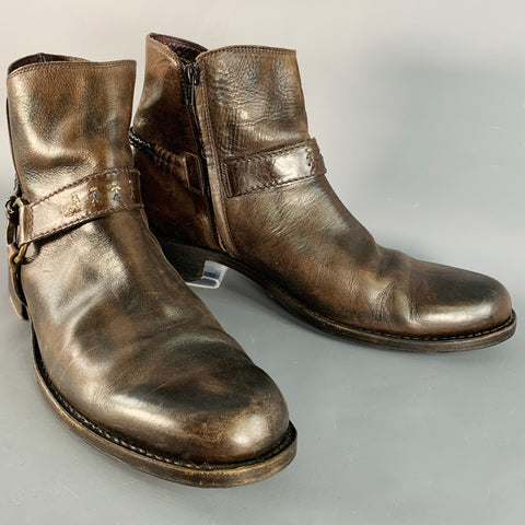 HENRY BEGUELIN Size 11 Brown Leather Western Harness Ankle Boots