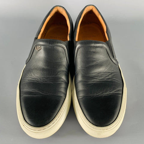 GIVENCHY Size 8 Black White Leather Slip On Sneakers