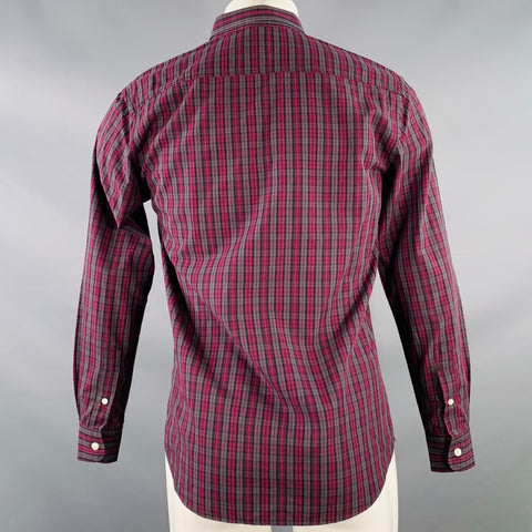 SATURDAYS NYC Size M Pink Charcoal Plaid Cotton Button Down Collar One Pocket Long Sleeve Shirt
