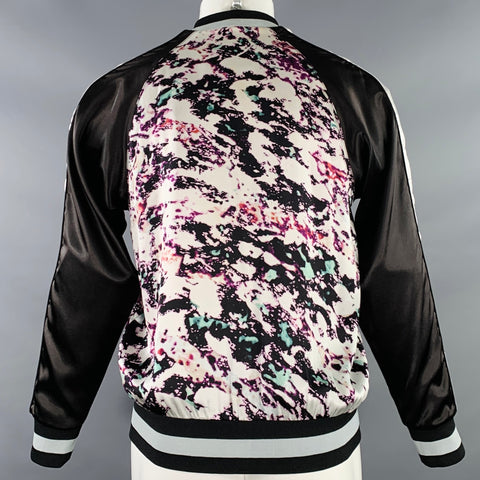 GUNS GERMS $TEAL Size M Black Multi Color Marbled Silk Jacket