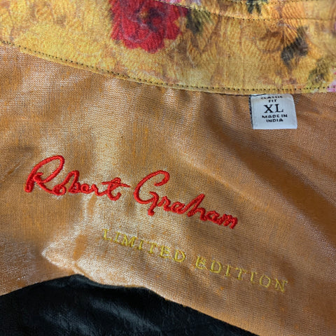 ROBERT GRAHAM Size XL Black Floral Long Sleeve Shirt