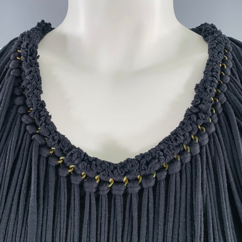 LANVIN Size S Black Jersey Fringe Tank Casual Top