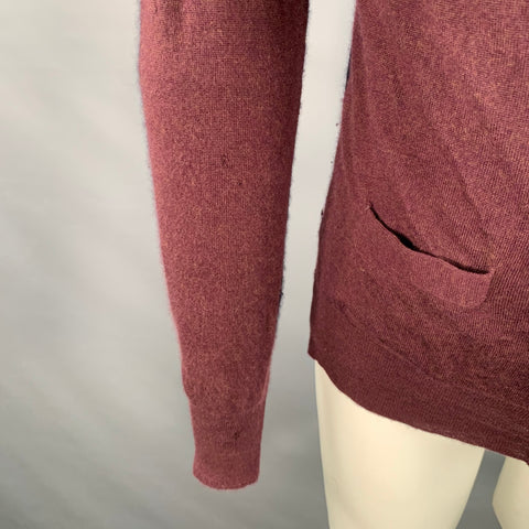 VINTAGE Size M Navy Burgundy Two Toned Knit Distressed Pullover