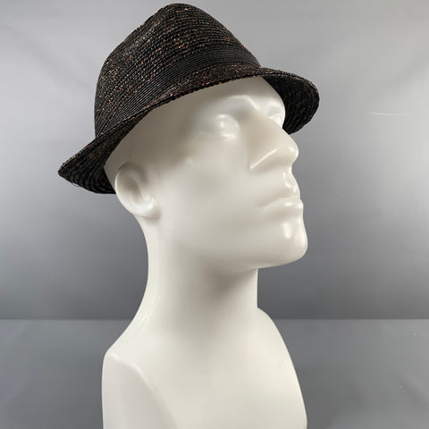 EMPORIO ARMANI Size 59 Black Brown Woven Straw Hats