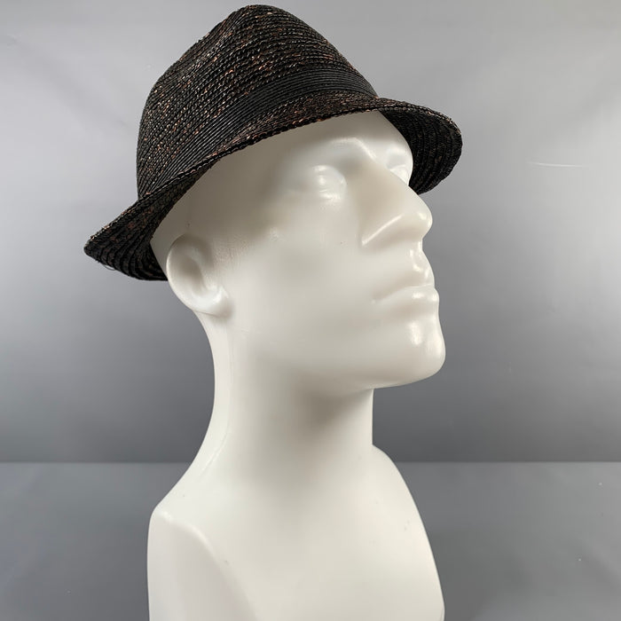 EMPORIO ARMANI Size 59 Black Brown Woven Straw Hats