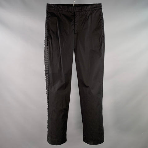 DIRK SCHONBERGER Size 28 Black Cotton Flat Front Pleated Stripe Casual Pants