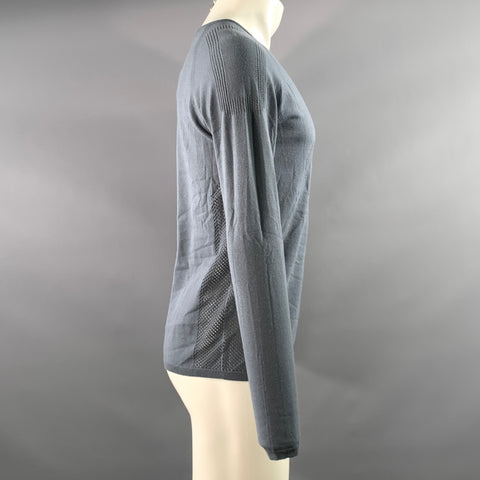 EMPORIO ARMANI Size M Blue Slate Perforated Polyester Viscose Ribbed Pullover