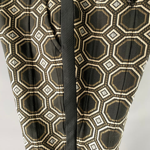 MR TURK Size 30 Black Gold Tan Geometric Polyester Blend Tuxedo Dress Pants
