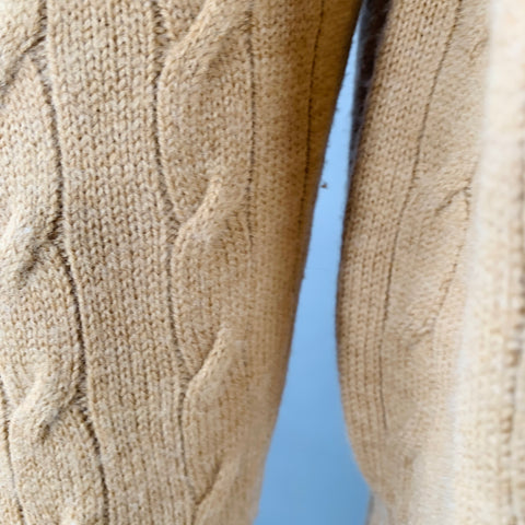 BROOKS BROTHERS Size L Camel Cable Knit Wool Crew Neck Sweater