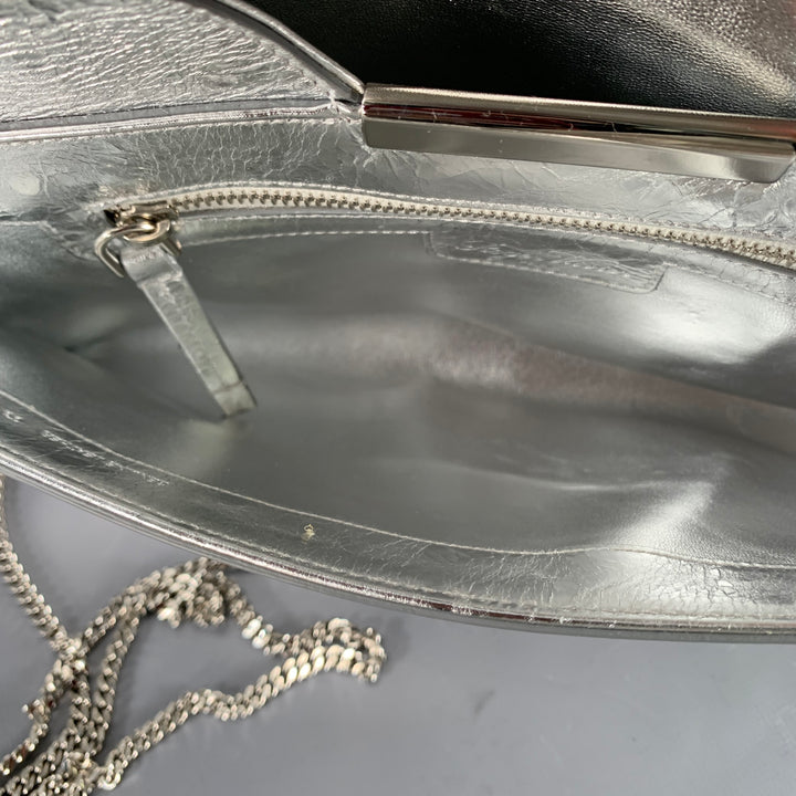ROGER VIVIER Metallic Silver Textured Leather Clutch Handbag