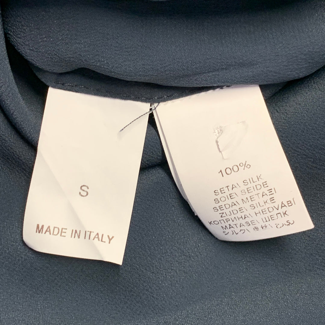 BRUNELLO CUCINELLI Size S Navy Black Chiffon Two Tone Monili Beading V-Neck Blouse