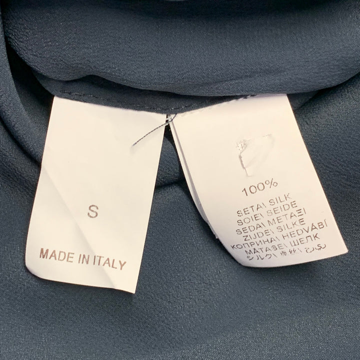 BRUNELLO CUCINELLI Size S Navy Black Chiffon Two Tone Monili Beading V-Neck Blouse